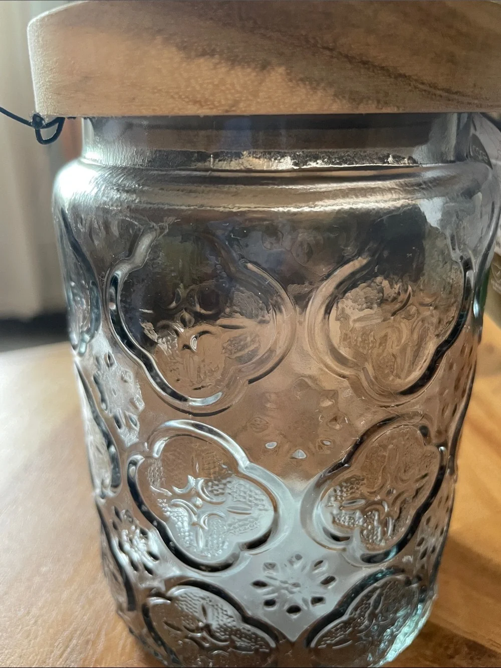Home Acacia & Glass Textured Storage Jar - Clear Glass with Natural Wood Lid